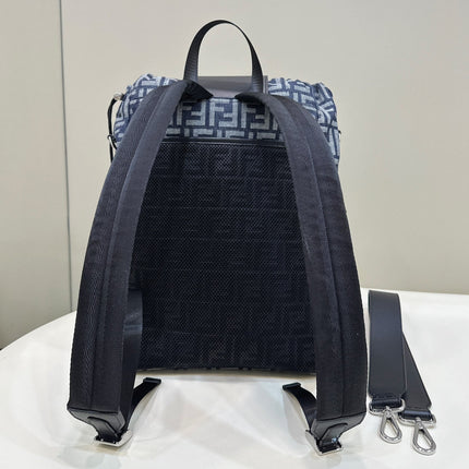 FENDI STRIKE 41 MEDIUM FF MIDNIGHT BLUE JACQUARD FABRIC BACKPACK