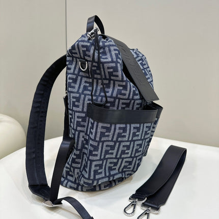 FENDI STRIKE 41 MEDIUM FF MIDNIGHT BLUE JACQUARD FABRIC BACKPACK