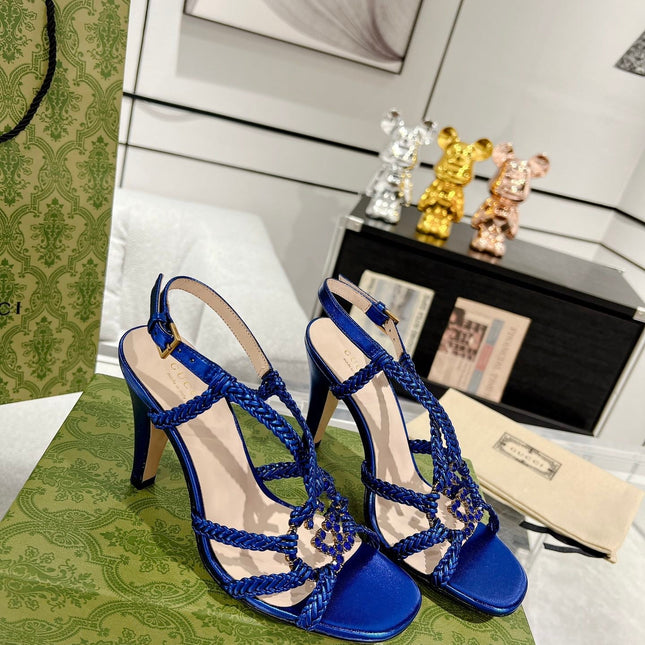 GG CRYSTAL HIGH HEEL SANDAL AZURE CALFSKIN SPECIAL