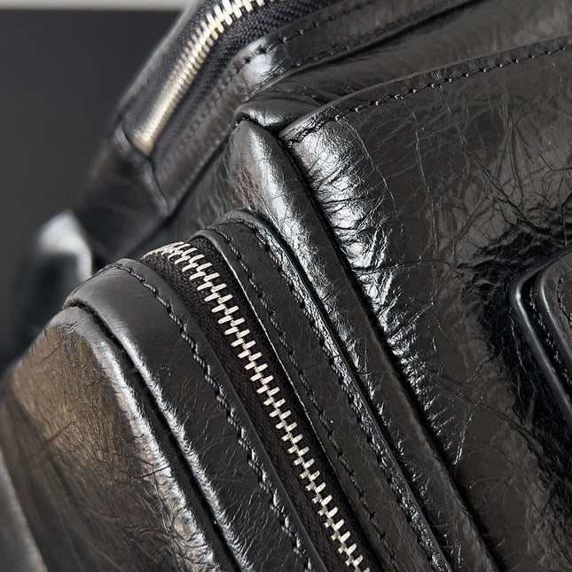 SUPERBUSY LARGE SLING BAG 42 IN BLACK LAMBSKIN