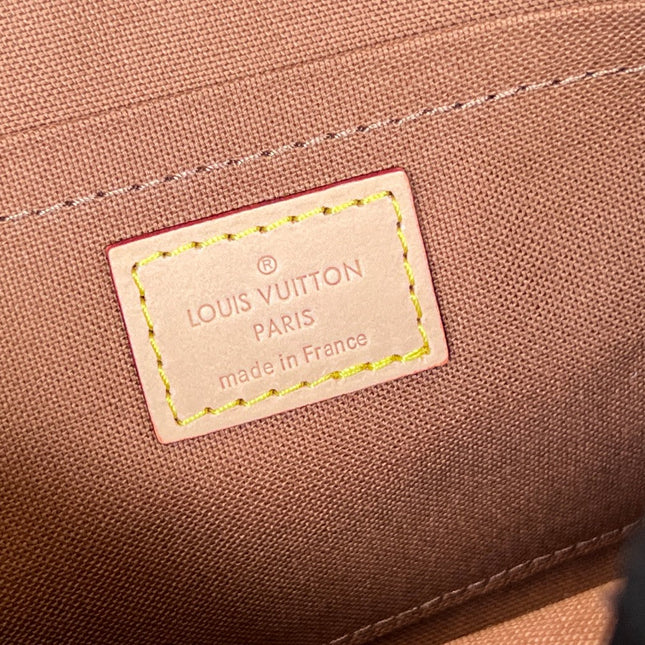 LV 25S MULTI POCHETTE ACCESSOIRES 25 IN BROWN MONOGRAM COATED CANVAS GREEN STRAP