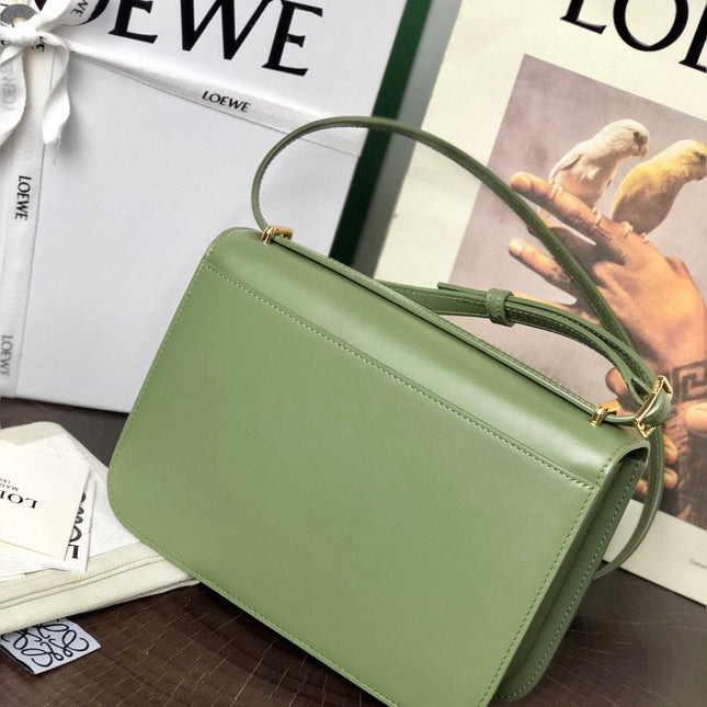 LOE GOYA BAG 23 IN AVOCADO GREEN SILK CALFSKIN