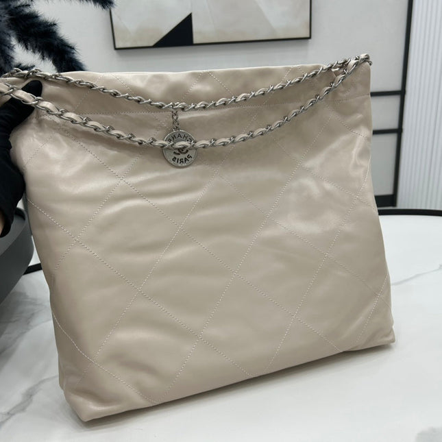 CC LARGE 42 HANDBAG IN BEIGE CREAM CALFSKIN SILVER HARDWARE