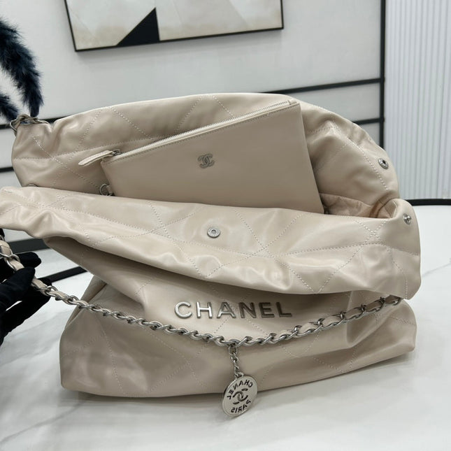 CC LARGE 42 HANDBAG IN BEIGE CREAM CALFSKIN SILVER HARDWARE