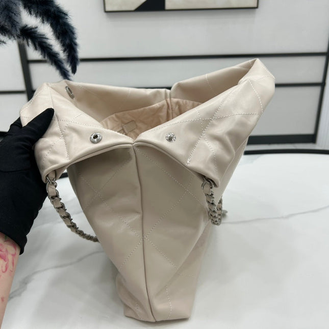 CC LARGE 42 HANDBAG IN BEIGE CREAM CALFSKIN SILVER HARDWARE
