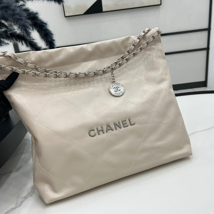 CC LARGE 42 HANDBAG IN BEIGE CREAM CALFSKIN SILVER HARDWARE