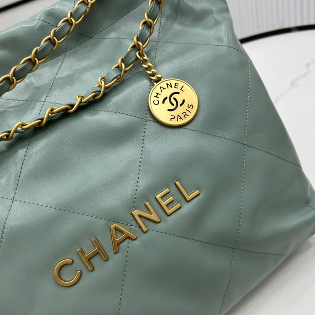 CC MEDIUM 37 HANDBAG IN GREEN SAGE CALFSKIN GOLD HARDWARE