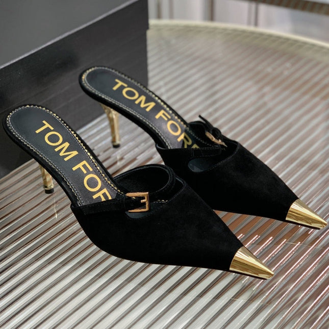 HIGH PUMP MULE 7 CM IN BLACK SUEDE