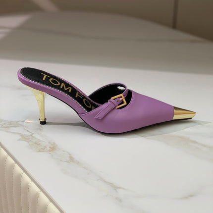 HIGH PUMP MULE 7 CM IN IRIS PURPLE CALFSKIN