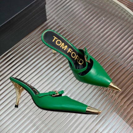 HIGH PUMP MULE 7 CM IN EMERALD GREEN CALFSKIN