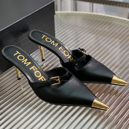 HIGH PUMP MULE 7 CM IN BLACK CALFSKIN