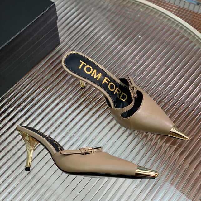 HIGH PUMP MULE 7 CM IN PEANUT BROWN CALFSKIN
