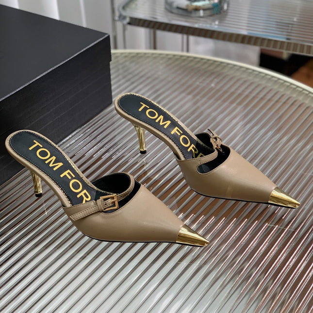 HIGH PUMP MULE 7 CM IN PEANUT BROWN CALFSKIN