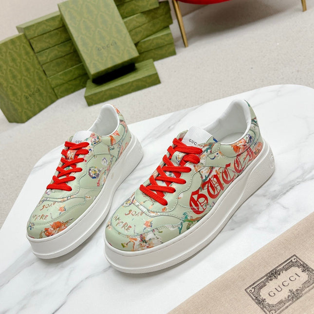 GG TRAINER SAGE CALFSKIN WITH FLOWERS PATTERN