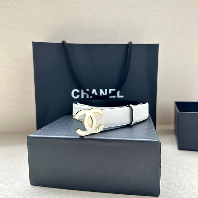 CC 30MM BELT IN FULL WHITE SMOOTH CALFSKIN METAL HARDWARE