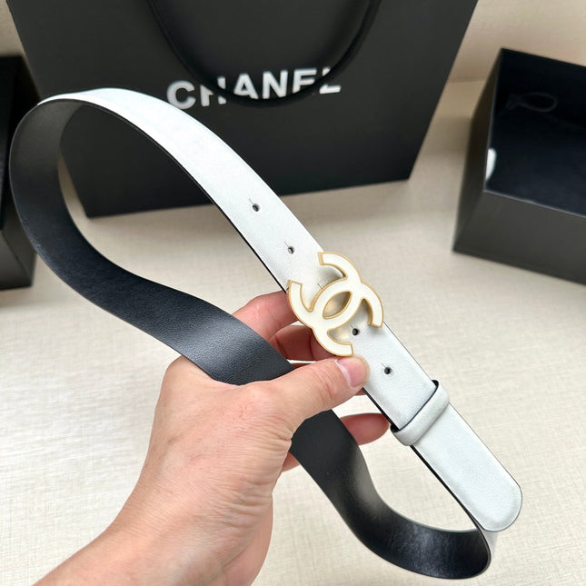 CC 30MM BELT IN FULL WHITE SMOOTH CALFSKIN METAL HARDWARE