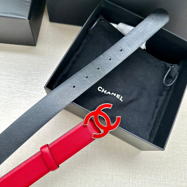 CC 30MM BELT IN CHERRY RED SMOOTH CALFSKIN METAL HARDWARE