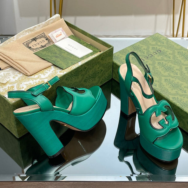 GG 120 INTERLOCKING G SANDAL JADE GREEN CALFSKIN