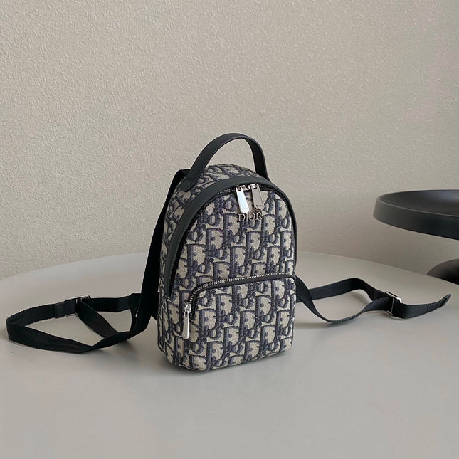 MINI RIDER BACKPACK 24 BEIGE AND BLACK OBLIQUE JACQUARD