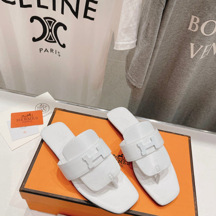 CLASSIC H BUCKLE SANDALS WHITE LAMBSKIN