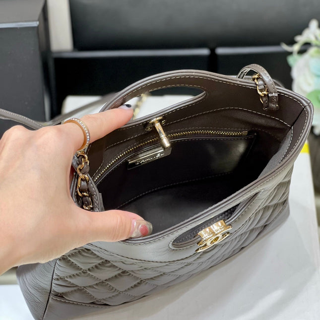 CHANEL 25S MINI SHOPPING BAG 23 IN DARK TAUPE CALFSKIN