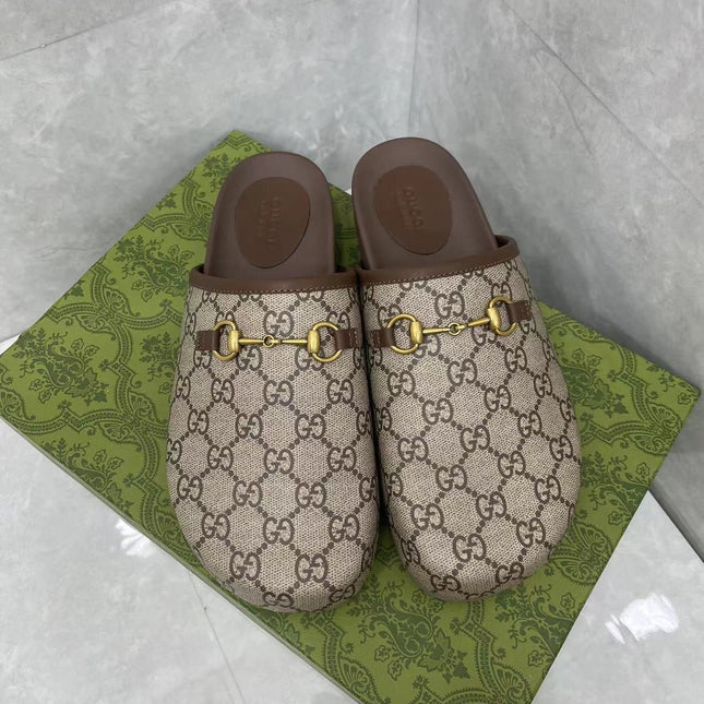 MULE WITH GOLD HORSEBIT IN BEIGE AND EBONY MONOGRAM CANVAS