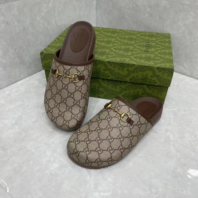 MULE WITH GOLD HORSEBIT IN BEIGE AND EBONY MONOGRAM CANVAS