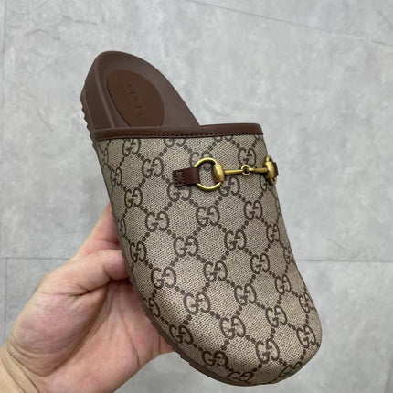 MULE WITH GOLD HORSEBIT IN BEIGE AND EBONY MONOGRAM CANVAS