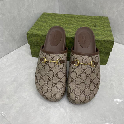 MULE WITH GOLD HORSEBIT IN BEIGE AND EBONY MONOGRAM CANVAS