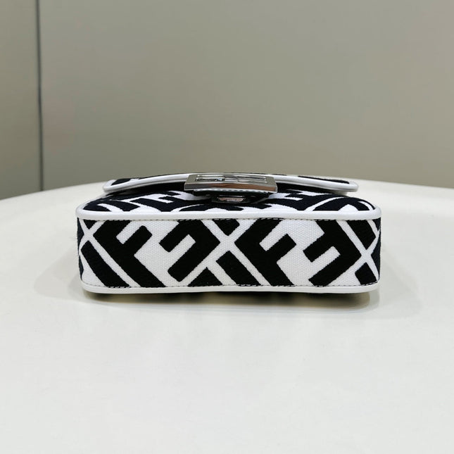 FENDI 19 BAGUETTE BAG IN BLACK MIX WHITE CANVAS WITH GOLD HARDWARE