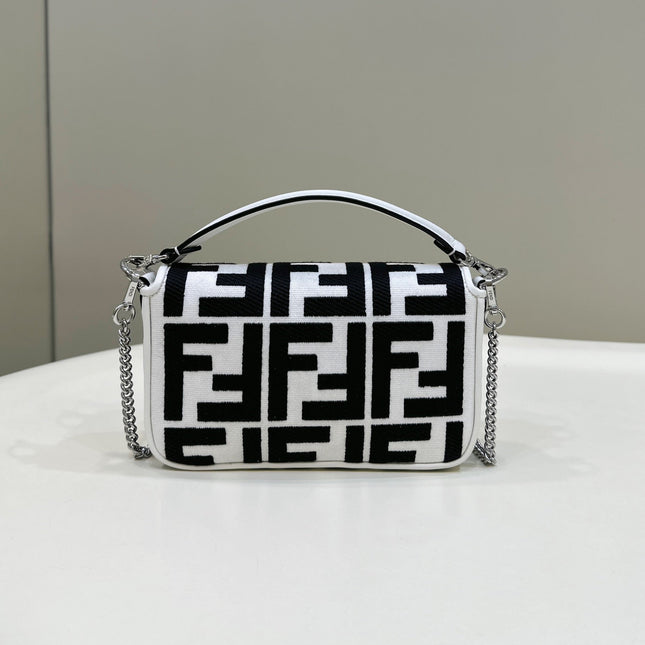 FENDI 19 BAGUETTE BAG IN BLACK MIX WHITE CANVAS WITH GOLD HARDWARE