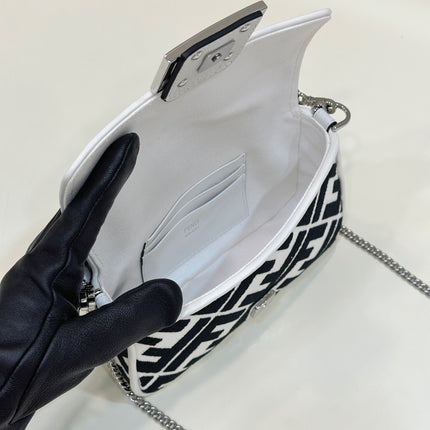 FENDI 19 BAGUETTE BAG IN BLACK MIX WHITE CANVAS WITH GOLD HARDWARE
