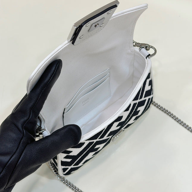 FENDI 19 BAGUETTE BAG IN BLACK MIX WHITE CANVAS WITH GOLD HARDWARE