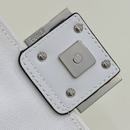 FENDI 19 BAGUETTE BAG IN BLACK MIX WHITE CANVAS WITH GOLD HARDWARE