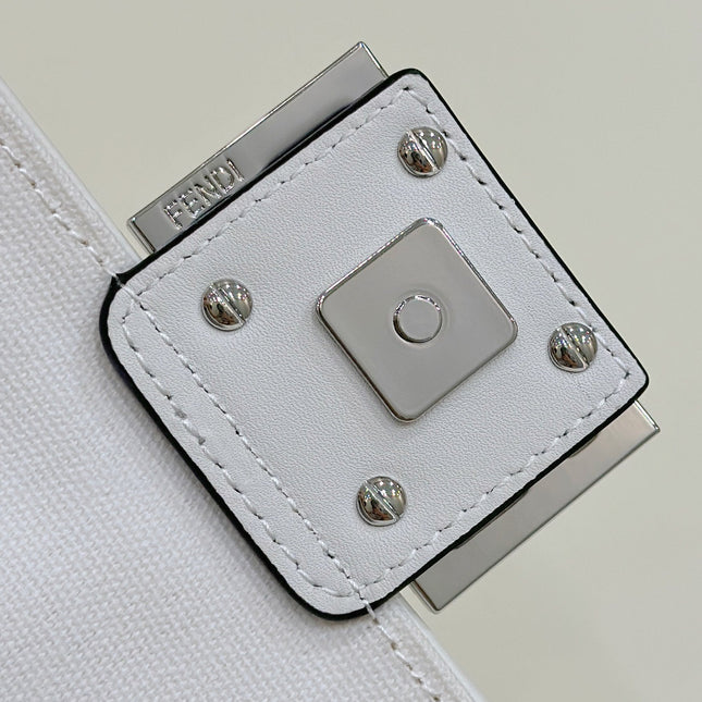 FENDI 19 BAGUETTE BAG IN BLACK MIX WHITE CANVAS WITH GOLD HARDWARE