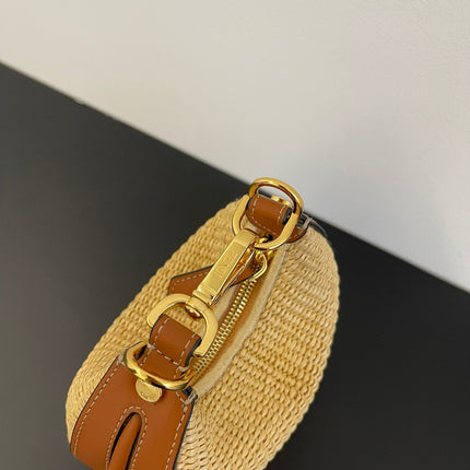 FENDIGRAPHY MINI 16 IN BEIGE STRAW AND BROWN CALFSKIN TRIM GOLD HARDWARE