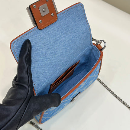 FENDI 19 BAGUETTE BAG IN LIGHT BLUE CANVAS WITH SILVER HARDWARE