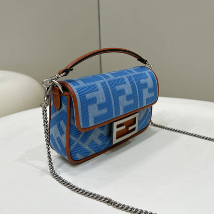 FENDI 19 BAGUETTE BAG IN LIGHT BLUE CANVAS WITH SILVER HARDWARE