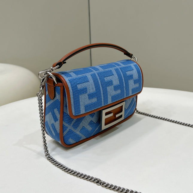 FENDI 19 BAGUETTE BAG IN LIGHT BLUE CANVAS WITH SILVER HARDWARE