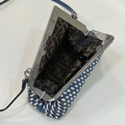 FENDI 26 FIRST SMALL IN MIDNIGHT BLUE MIX WHITE CALFSKIN SILVER HARDWARE
