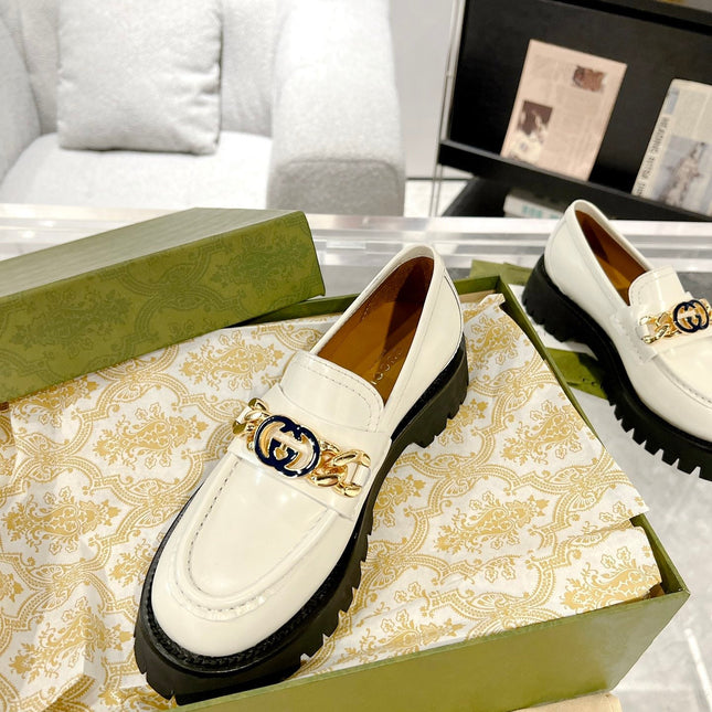 GG LOAFER WITH GG CHAINS WHITE CALFSKIN