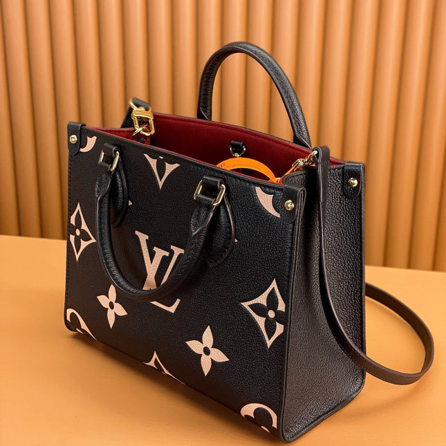 ONTHEGO TOTE 25 IN BLACK AND CREAM MONOGRAM EMPREINTE