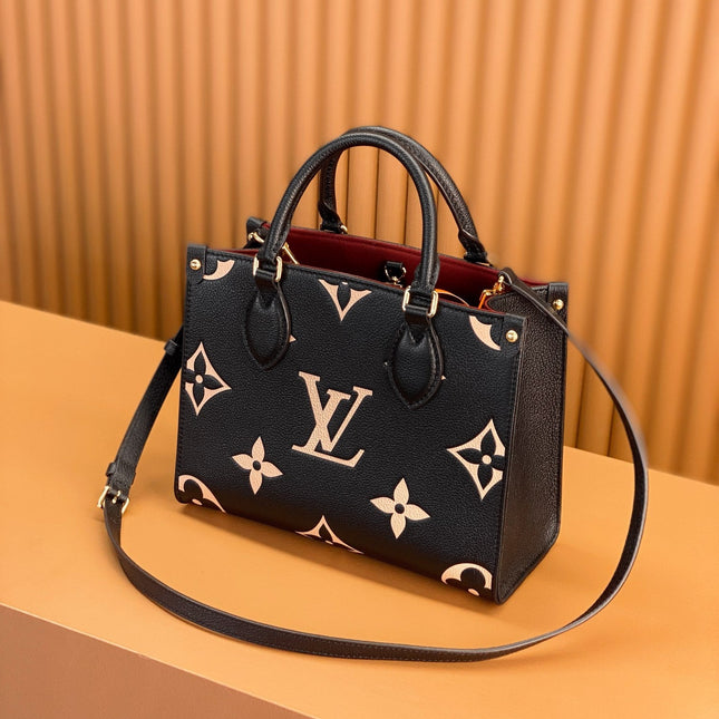 ONTHEGO TOTE 25 IN BLACK AND CREAM MONOGRAM EMPREINTE