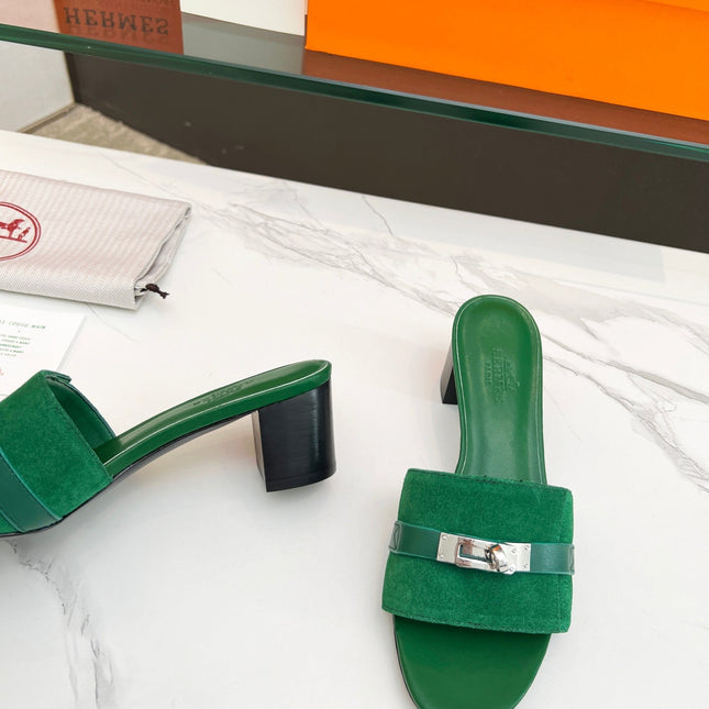 Gigi 50 Sandal Green Suede Green Calfskin