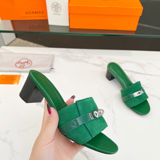 Gigi 50 Sandal Green Suede Green Calfskin