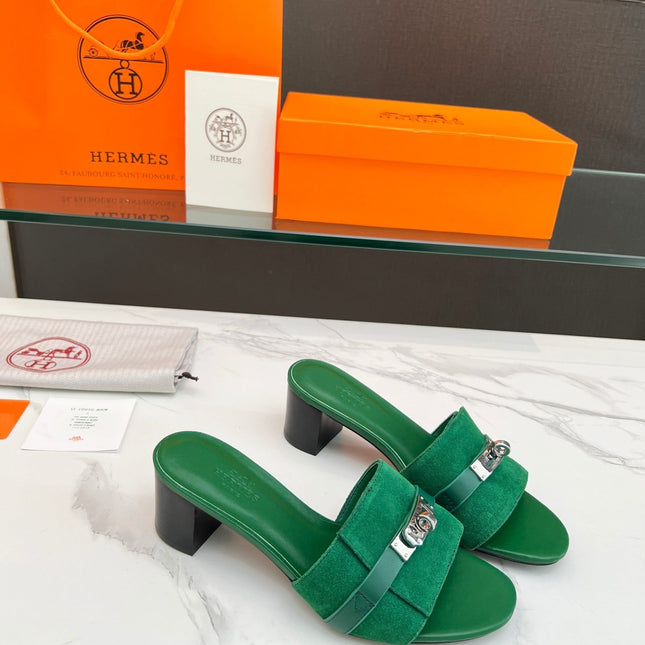 Gigi 50 Sandal Green Suede Green Calfskin