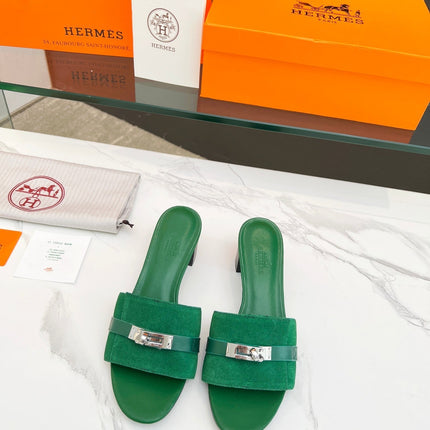 Gigi 50 Sandal Green Suede Green Calfskin