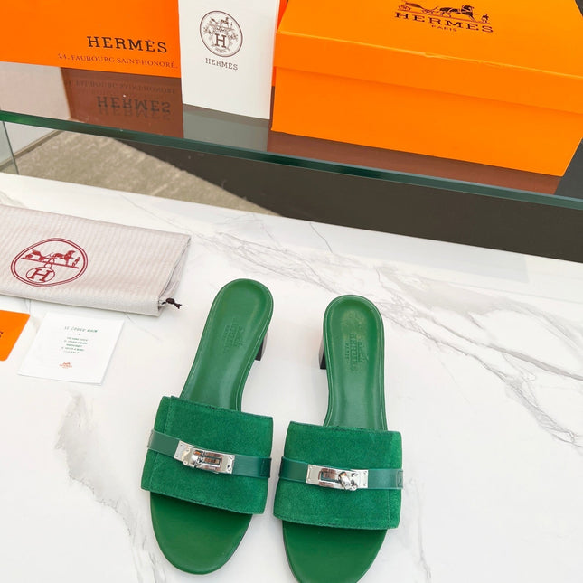 Gigi 50 Sandal Green Suede Green Calfskin