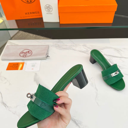 Gigi 50 Sandal Green Suede Green Calfskin