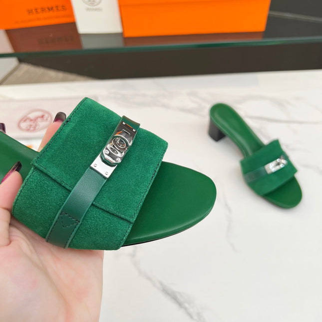 Gigi 50 Sandal Green Suede Green Calfskin